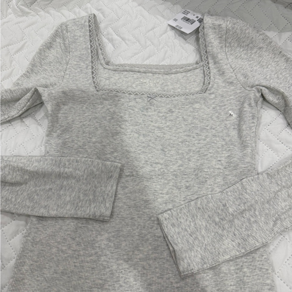 American Eagle Outfitters Light Gray Square Neck Top